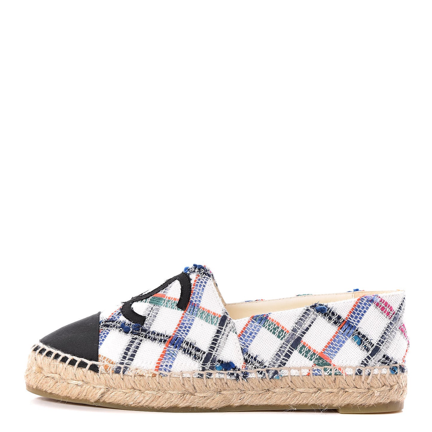 Tweed Grosgrain CC Espadrilles 36 White Blue Pink Green Black