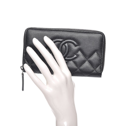 Chanel Metallic Caviar Quilted Medium Zip Around Wallet Black 2 of 9