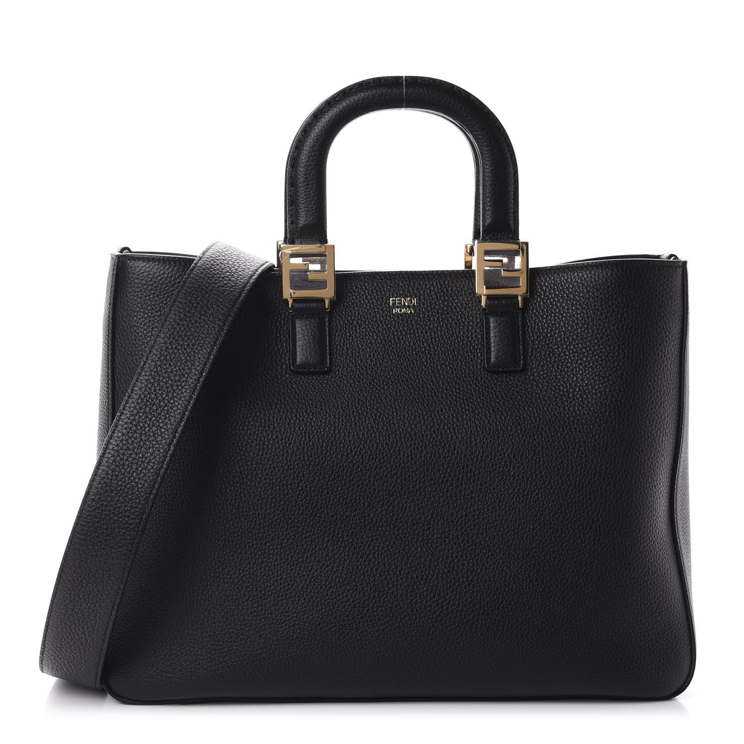 Fendi Cuoio Romano Selleria Medium FF Tote Black 1 of 10