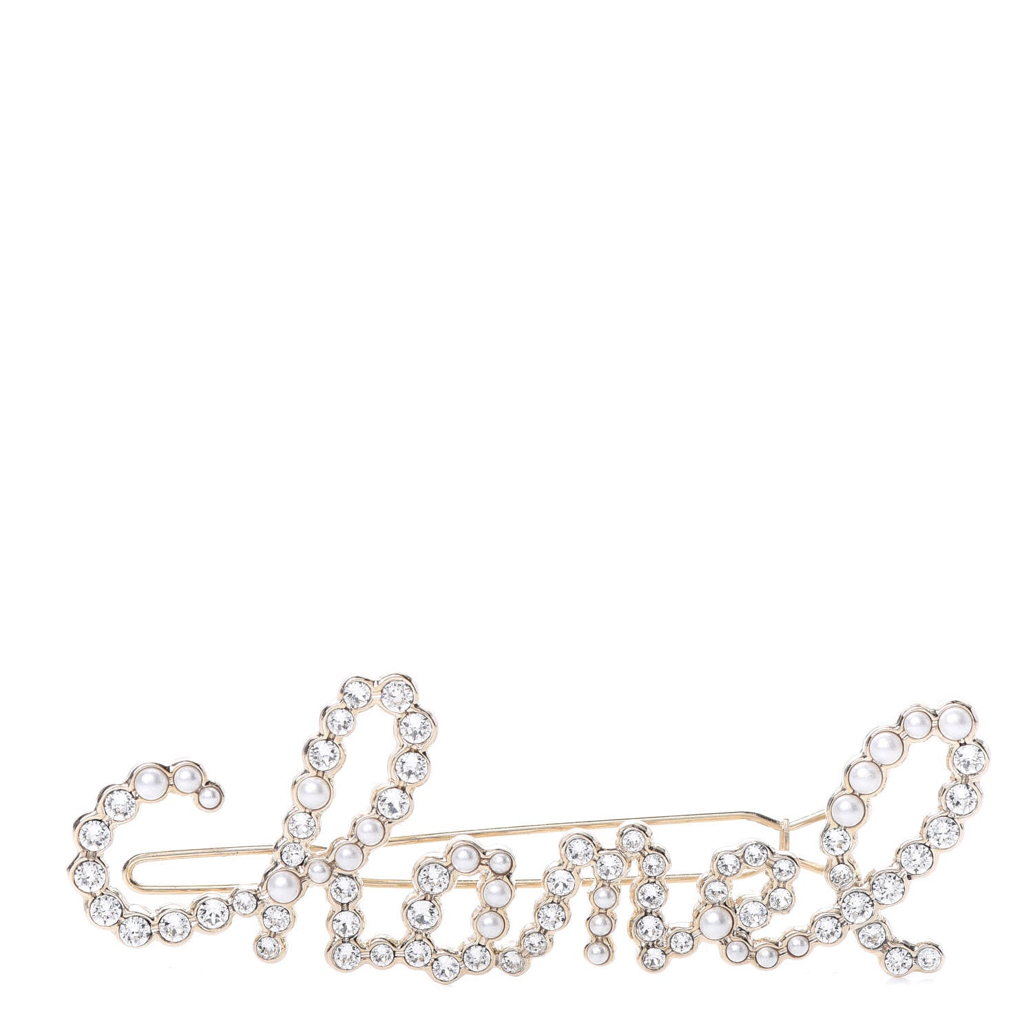 Chanel Metal Glass Swirling Pearls Hair Clip Gold 1 of 4