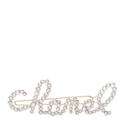 Chanel Metal Glass Swirling Pearls Hair Clip Gold 1 of 4