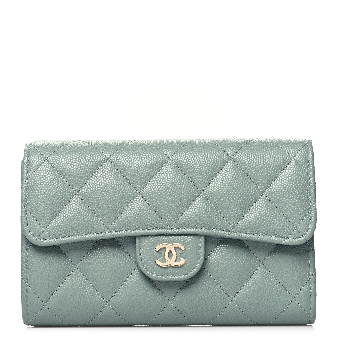 Caviar Quilted Medium Flap Wallet Light Blue