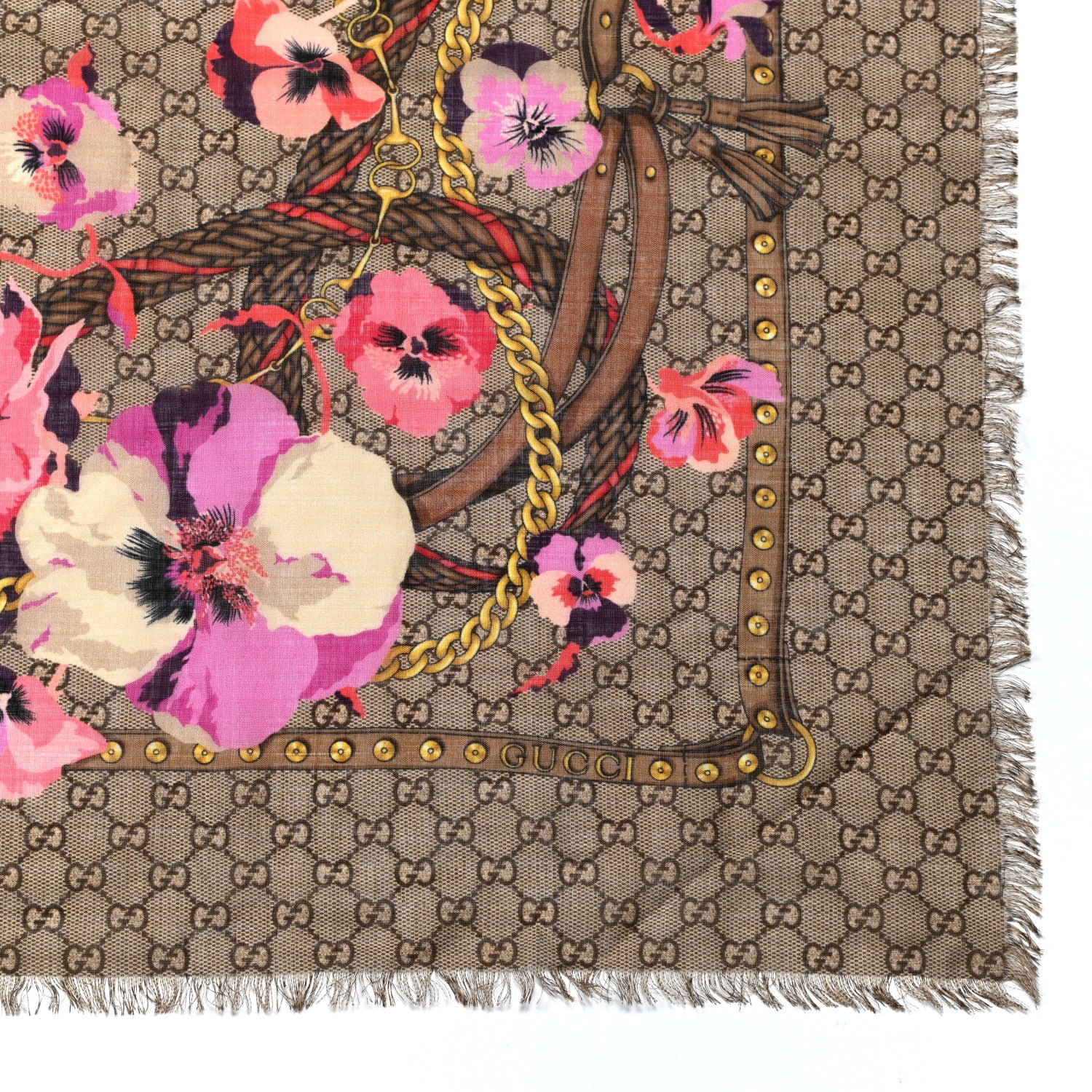 Gucci Wool Jacquard GG Monogram Big Panshie Fringe Shawl Roseate Beige 2 of 4