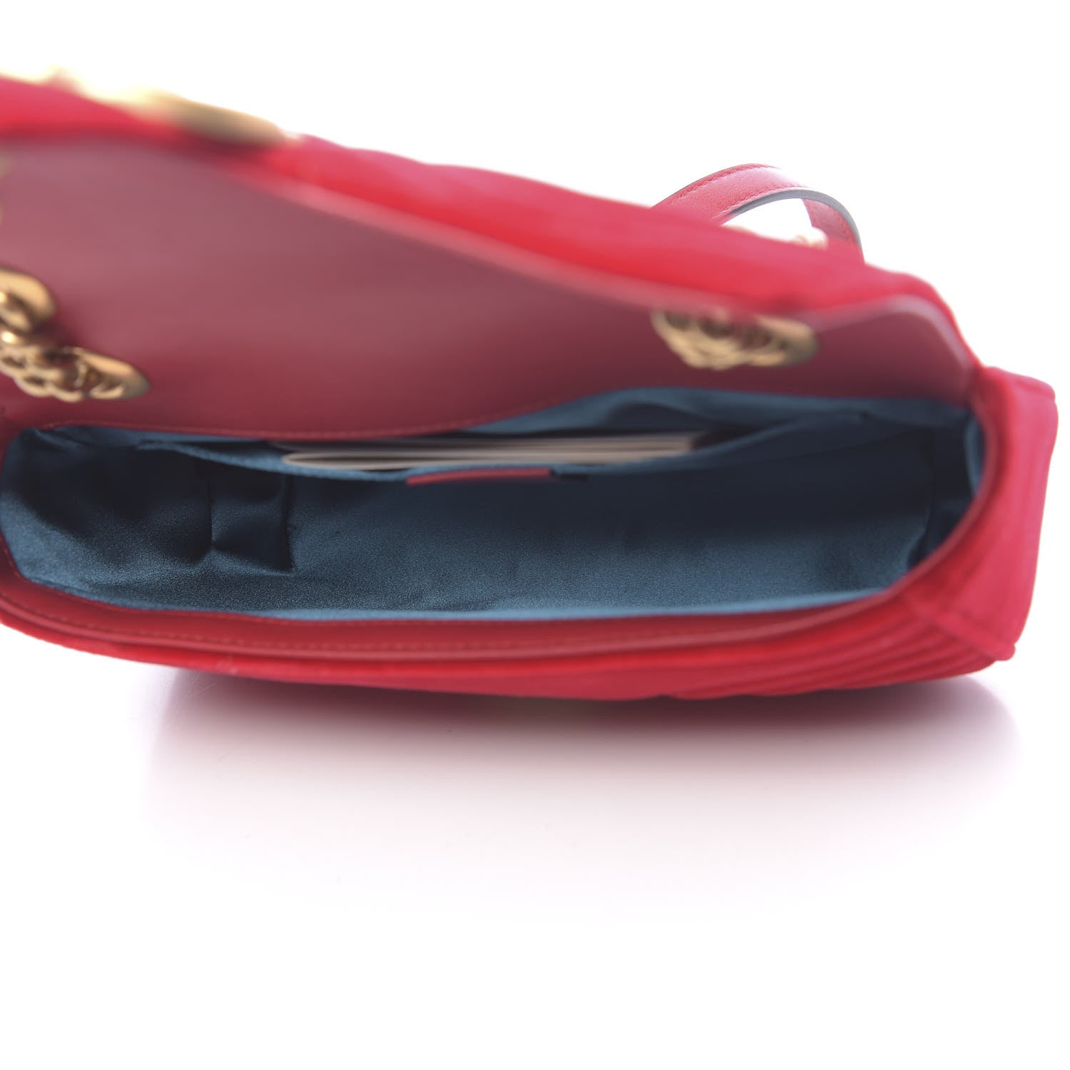 Gucci Velvet Matelasse Mini GG Marmont Shoulder Bag Hibiscus Red 4 of 9