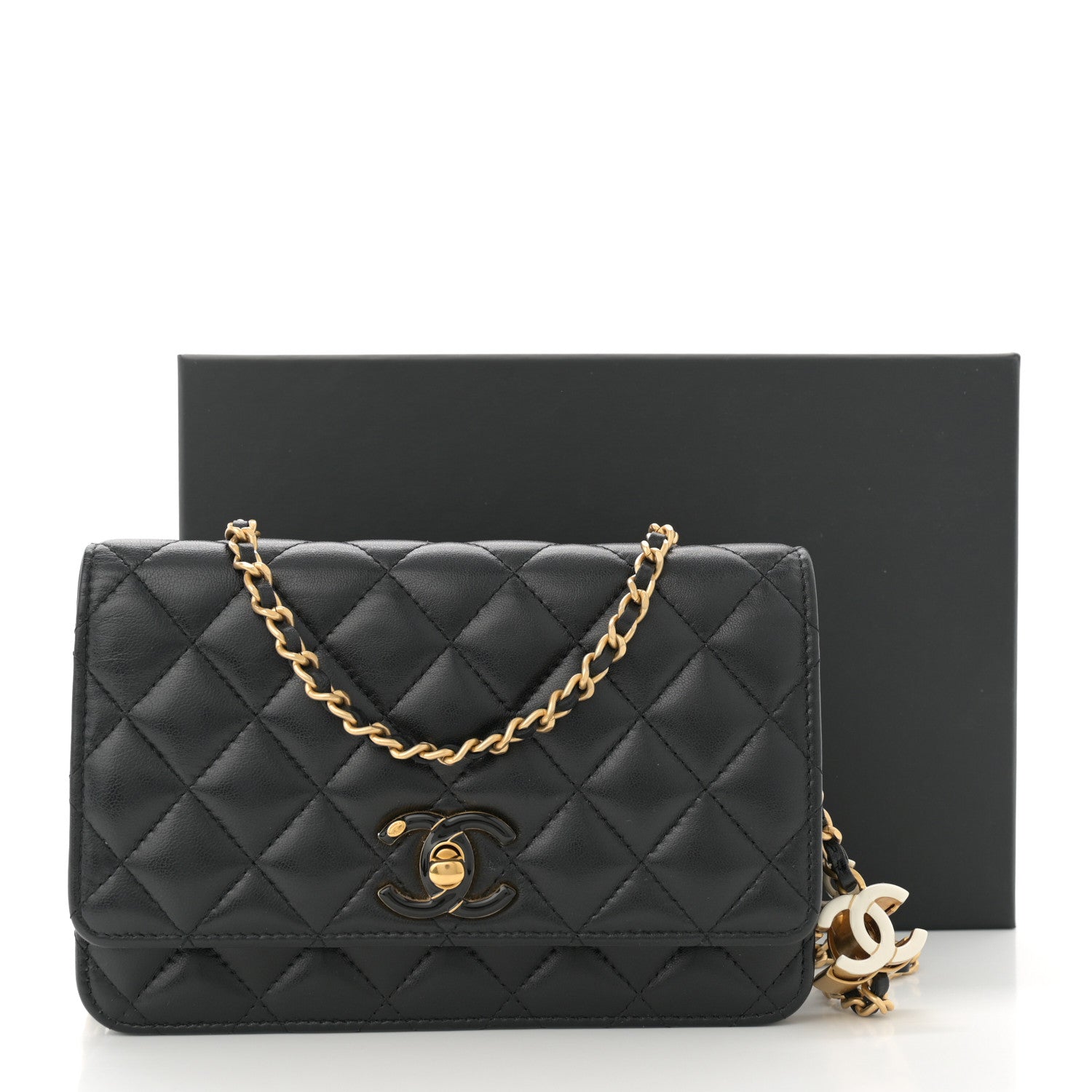 Chanel Shiny Lambskin Quilted Enamel Wallet On Chain WOC Black 13 of 13