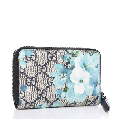 Gucci GG Supreme Monogram Blooms Zip Around Card Case Wallet Beige Blue Navy 3 of 7