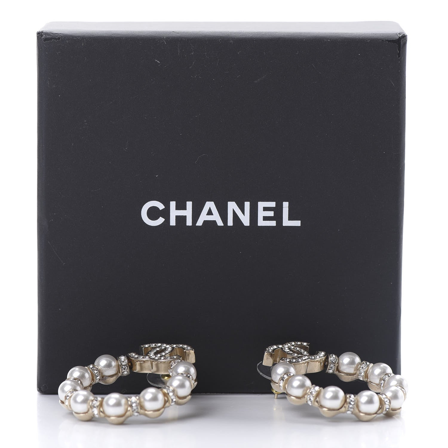 Chanel Pearl Crystal Nefertiti CC Drop Earrings Gold 5 of 5
