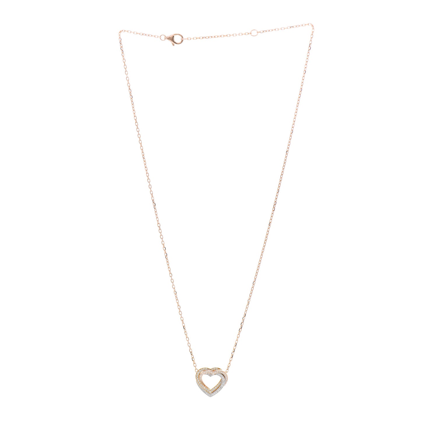18K Pink Yellow White Gold Diamond Trinity Heart Paved Pendant Necklace