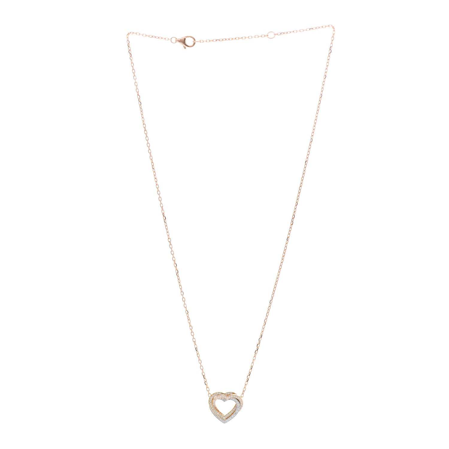 Cartier 18K Pink Yellow White Gold Diamond Trinity Heart Paved Pendant Necklace 2 of 4