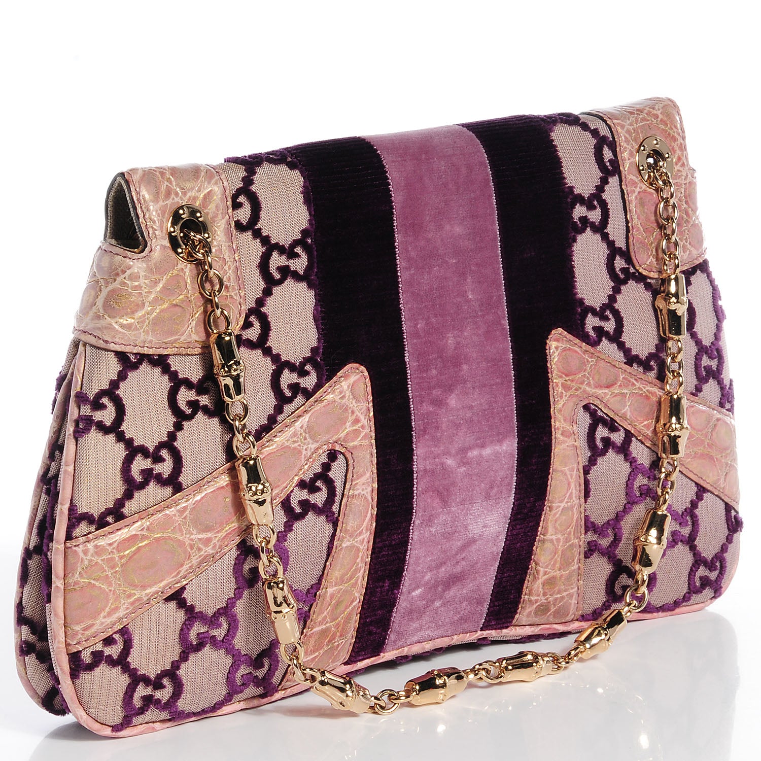 Gucci Monogram Tom Ford Crocodile Jeweled Dragon Flap Bag Purple 3 of 8