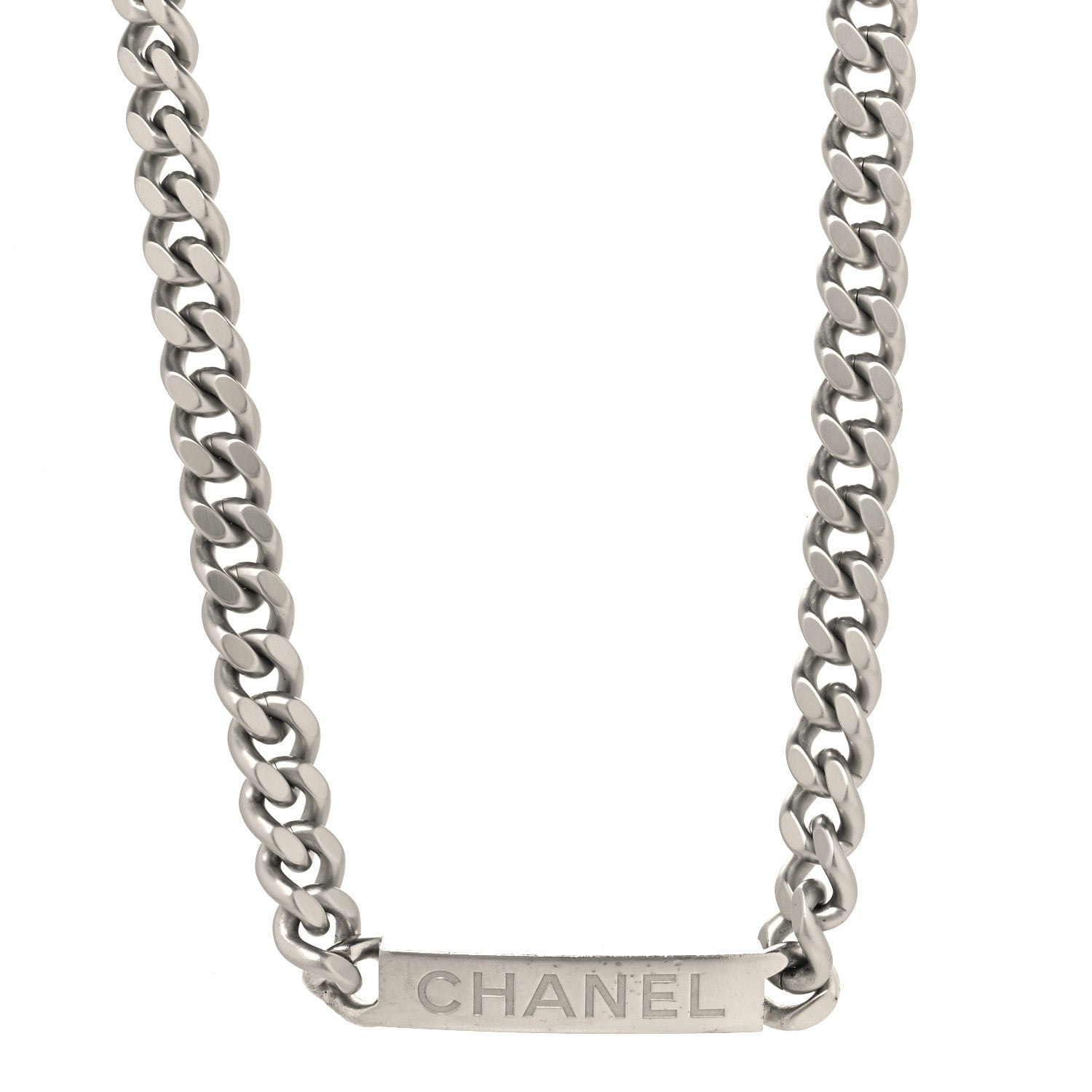 Chanel Oversized Chain Logo Short Necklace Silver 1 of 5