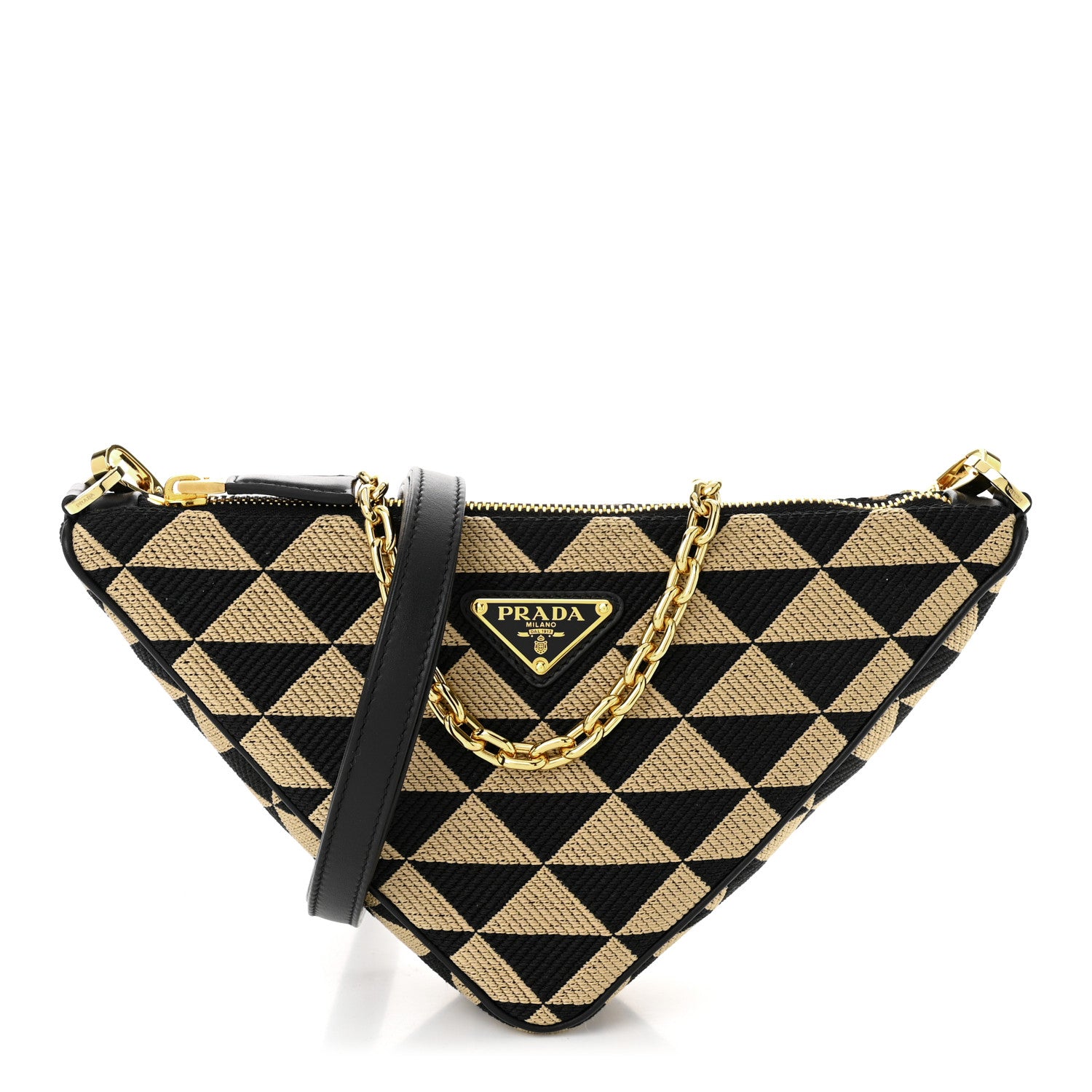 Prada Jacquard Triangolo Symbole Embroidered Mini Triangle Bag Black Corda 1 of 10