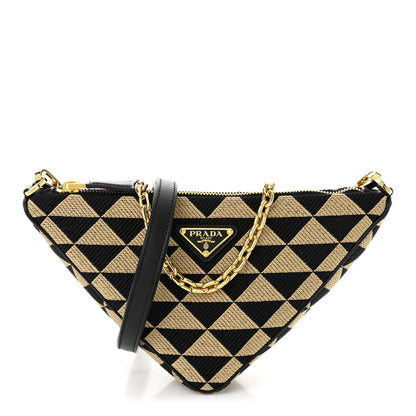 Prada Jacquard Triangolo Symbole Embroidered Mini Triangle Bag Black Corda 1 of 10