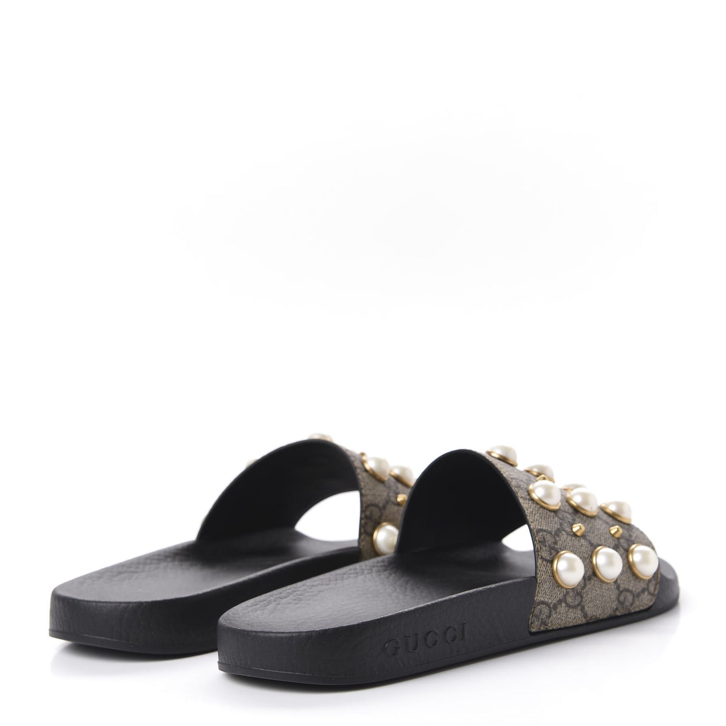 GG Supreme Monogram Pearls Slide Sandals 37 Beige