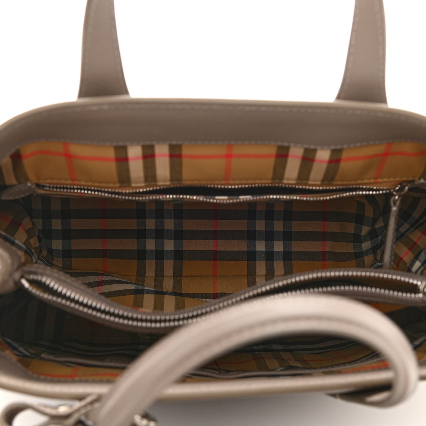 Derby Calfskin House Check Medium Banner Tote Thistle Grey