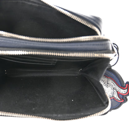 Christian Dior X SHAWN STUSSY Grained Calfskin Ox Head Crossbody Double Zip Crossbody Pouch Navy Blue 5 of 9