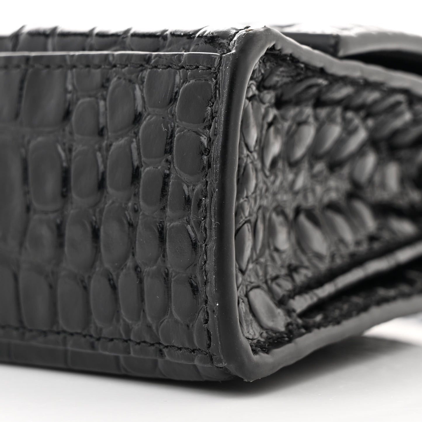 Shiny Calfskin Monochrome Crocodile Embossed Small Hourglass Evening Chain Bag Black