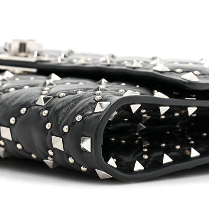 Valentino Garavani Craquele Nappa Beaded Rockstud Spike Wallet on Chain Black 8 of 13