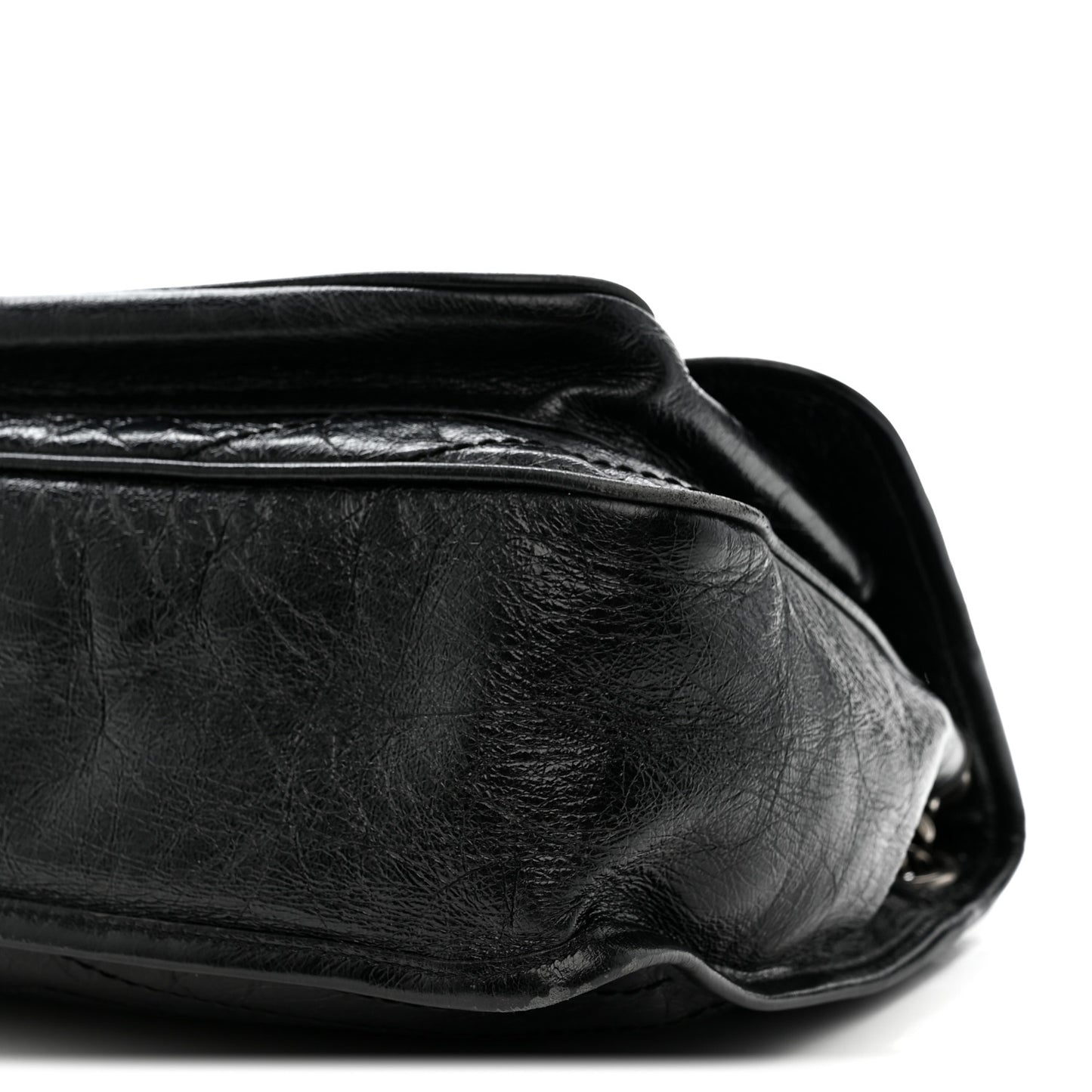 Crinkled Calfskin Matelasse Monogram Medium Niki Chain Satchel Black