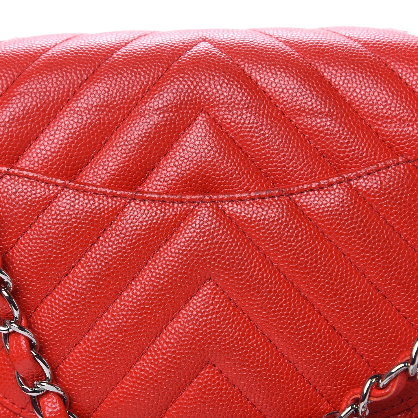 Caviar Chevron Quilted Mini Rectangular Flap Red
