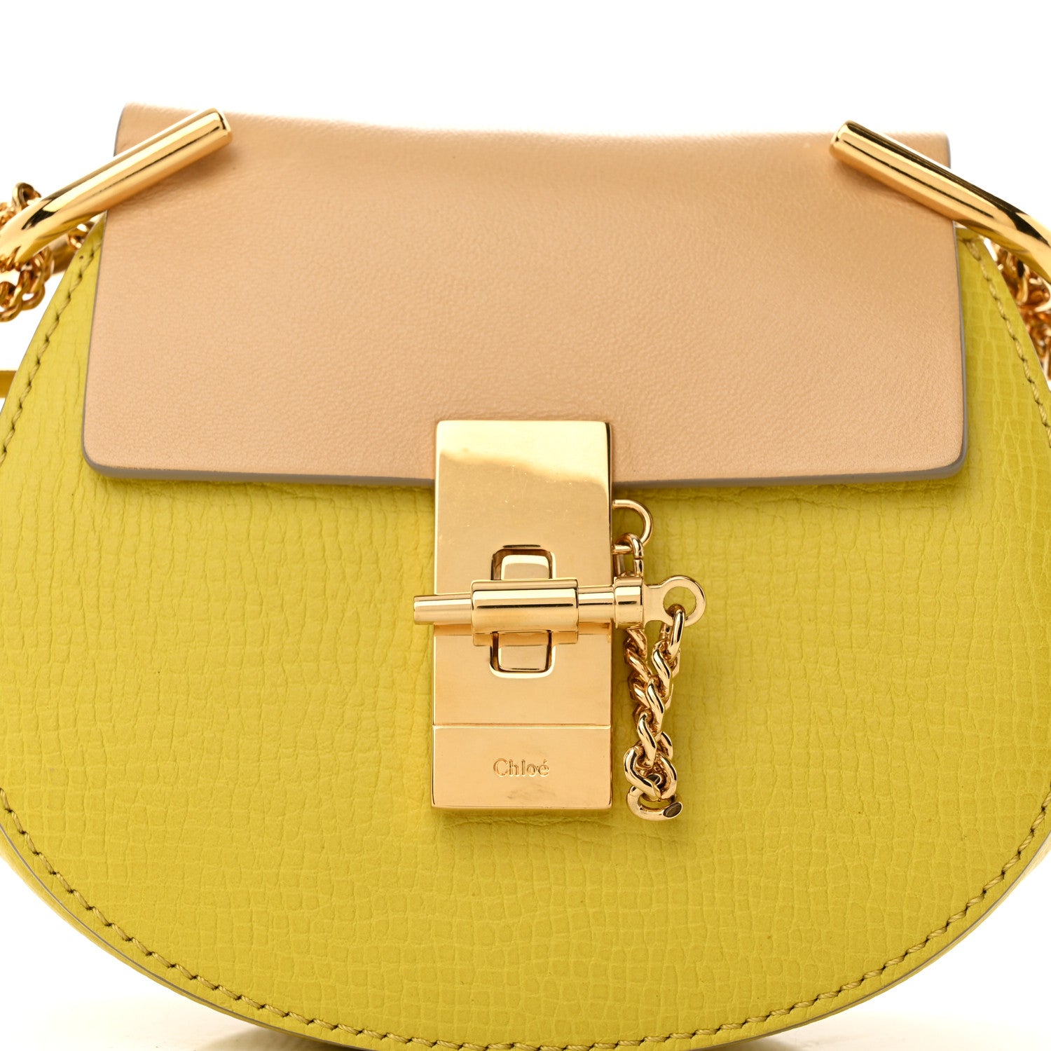 Chloe Grained Calfskin Lambskin Mini Bi-Color Drew Shoulder Bag Yellow Beige 7 of 12