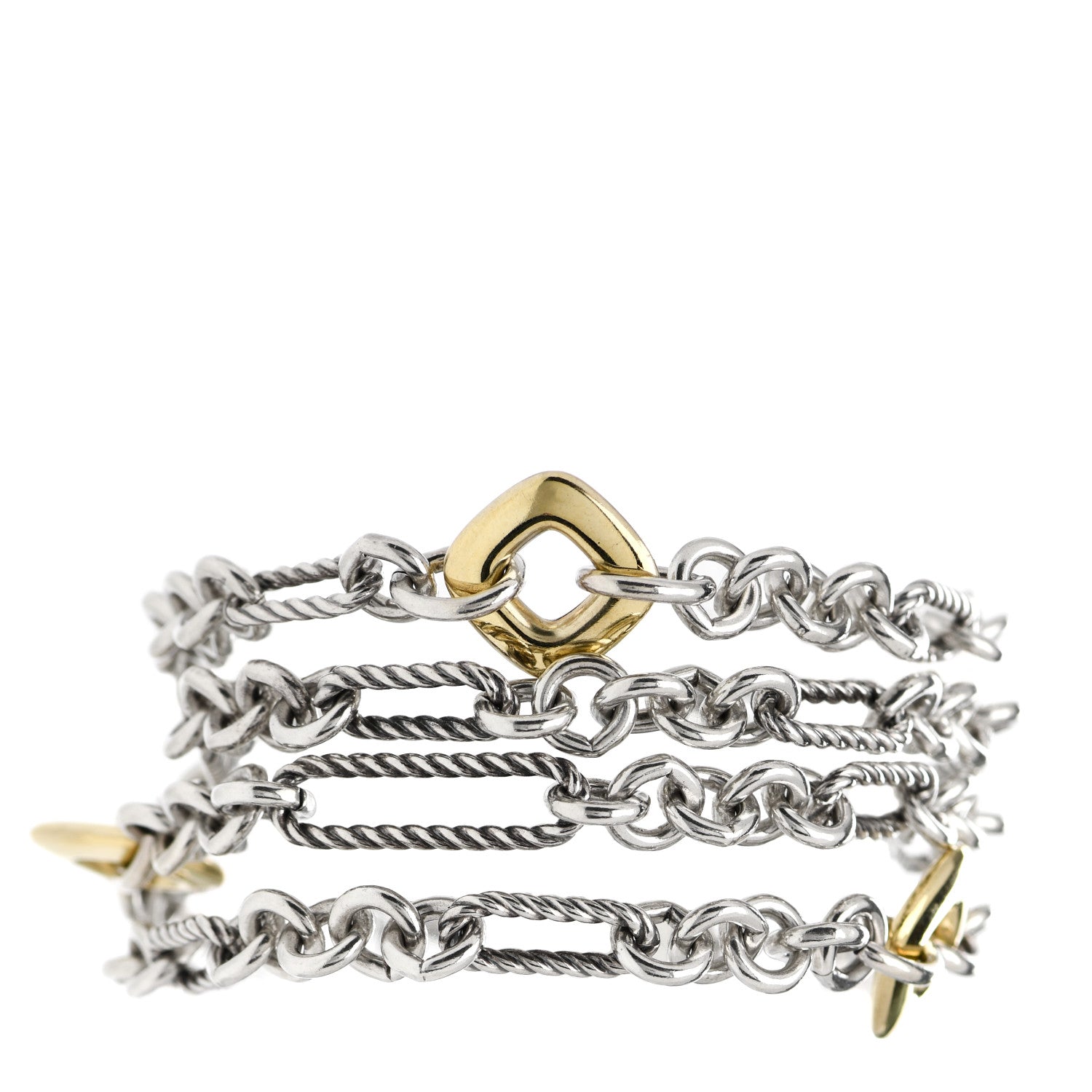 David Yurman Sterling Silver 18K Yellow Gold Figaro Four Row Chain Bracelet 1 of 3