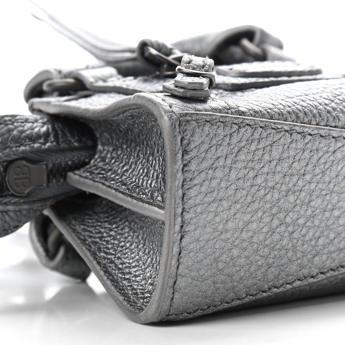 Metallic Grained Calfskin Neo Classic Hardware Super Nano City Crossbody Silver