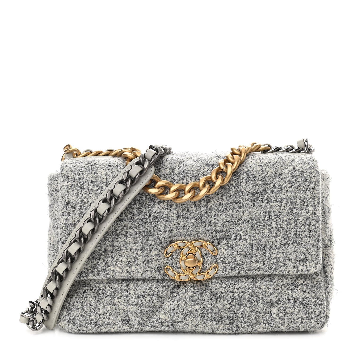 Chanel Tweed Quilted Medium Chanel 19 Flap Grey Ecru 1 of 10