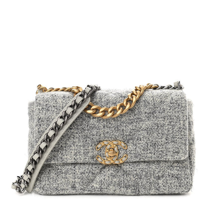 Chanel Tweed Quilted Medium Chanel 19 Flap Grey Ecru 1 of 10