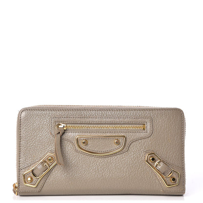 Balenciaga Chevre Gold Metallic Edge Hardware Zip Around Wallet Gris Taupe 1 of 9
