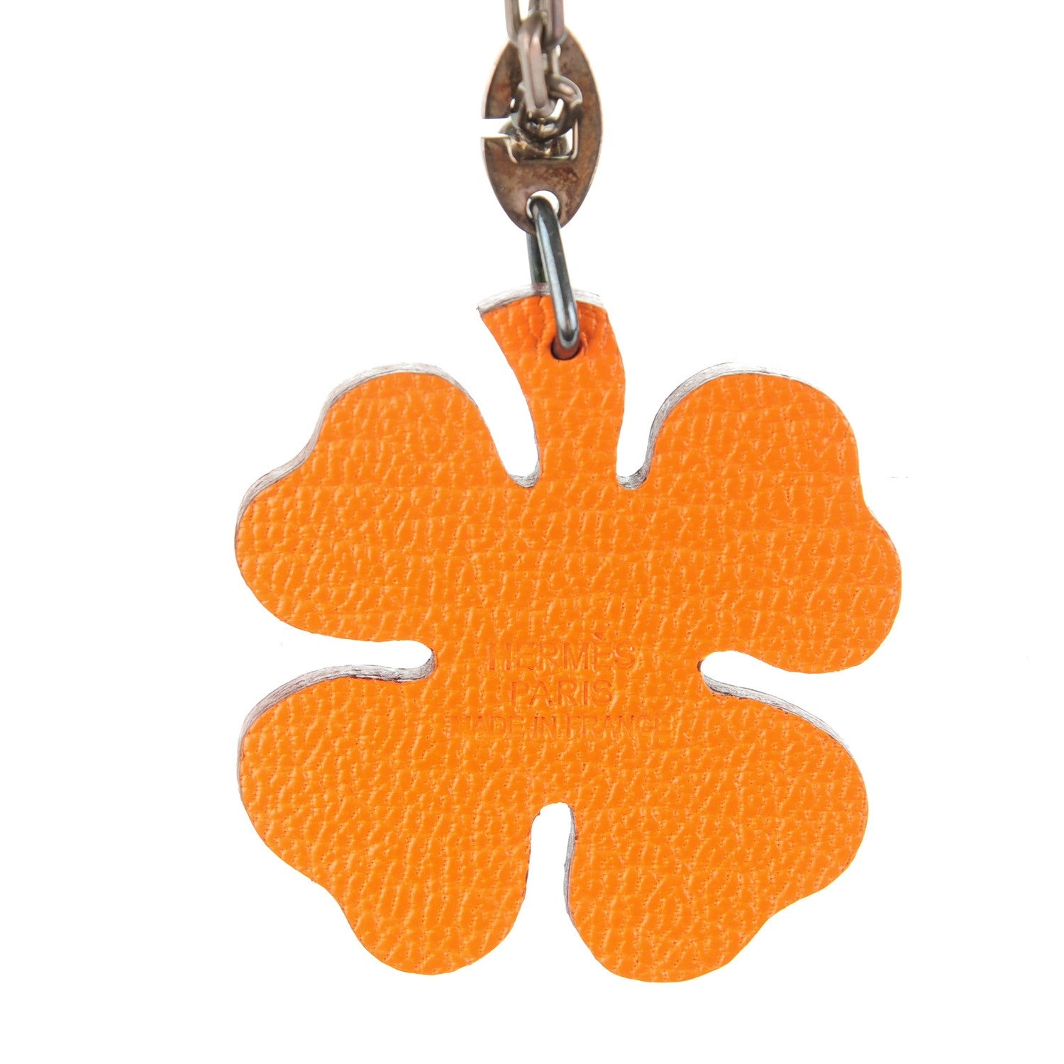 Hermes Chevre Mysore Lucky Clover Key Chain Bag Charm Vert Anis Orange 3 of 4