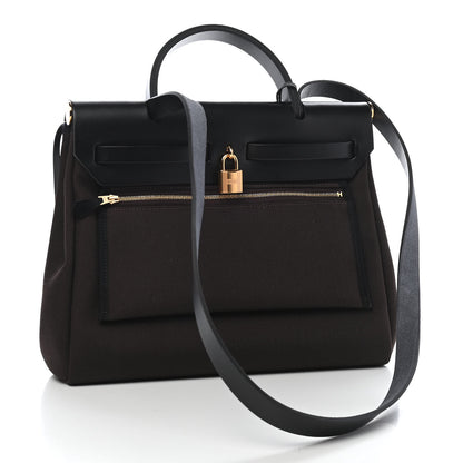 Hermes Military Toile Vache Hunter Herbag Zip Retourne 31 PM Black Ebene 3 of 10