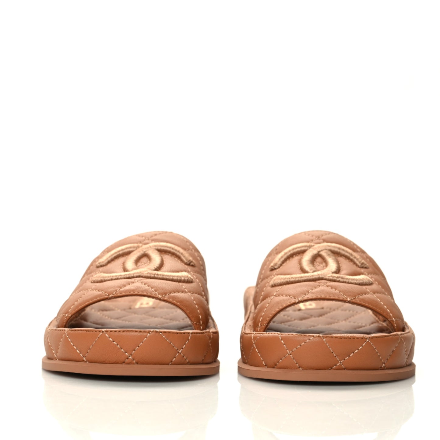 Lambskin Quilted CC Mules Sandals 36 Brown