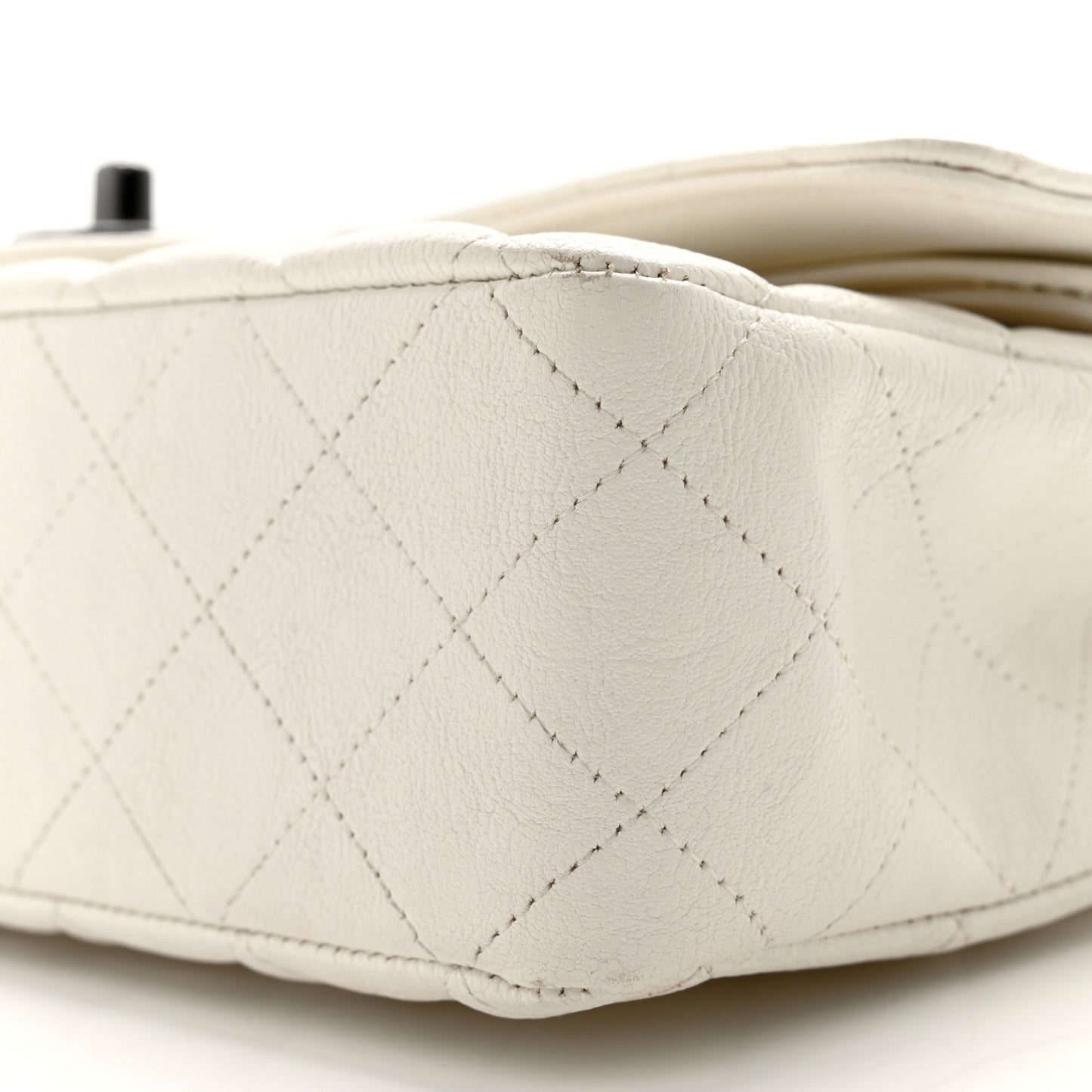 Crumpled Calfskin Quilted Medium Double Flap White