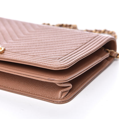 Chanel Caviar Chevron Quilted Boy Wallet On Chain WOC Dark Beige 9 of 12