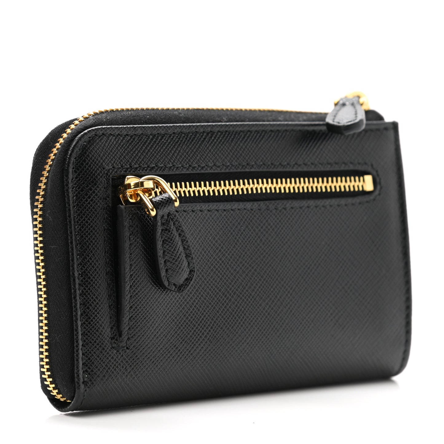 Saffiano Triangle Zip Around Keychain Black