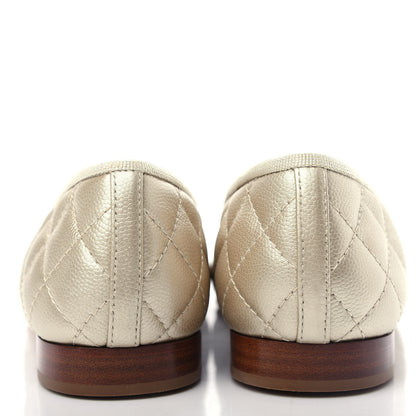 Chanel Metallic Caviar Quilted Cap Toe Ballerina Flats 36 Gold 7 of 11