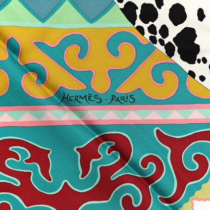 Hermes Silk Appaloosa Des Steppes Scarf 90 Creme Black Vert 2 of 6