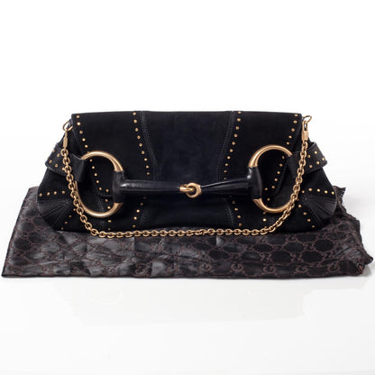 Gucci Suede Studded Horsebit Clutch Bag Black 10 of 10