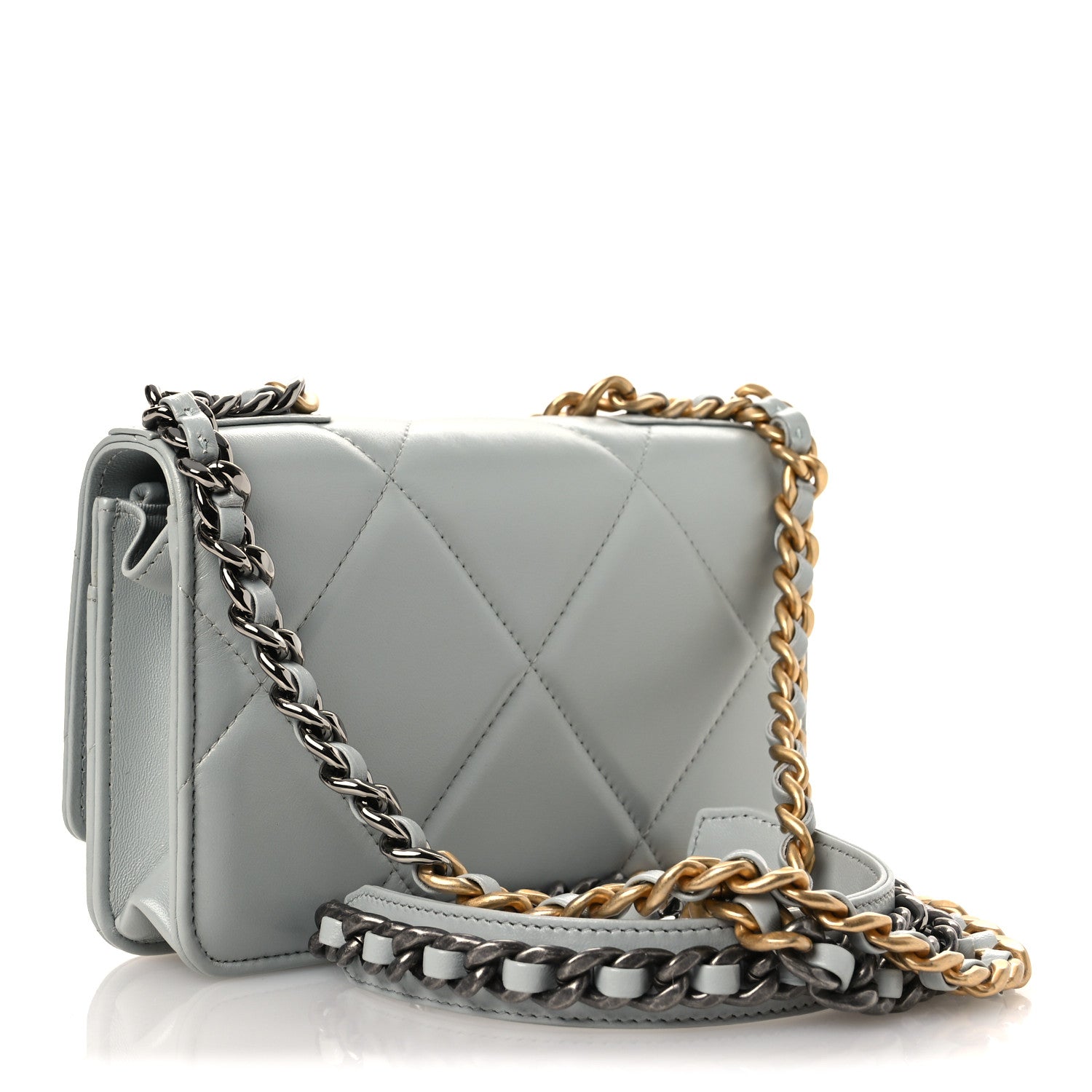 Chanel Lambskin Quilted Chanel 19 Wallet On Chain WOC Light Blue 3 of 13