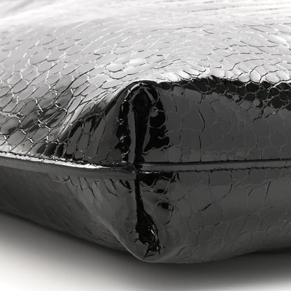 Saint Laurent Calfskin Crocodile Embossed Medium Suzanne Hobo Black 7 of 8