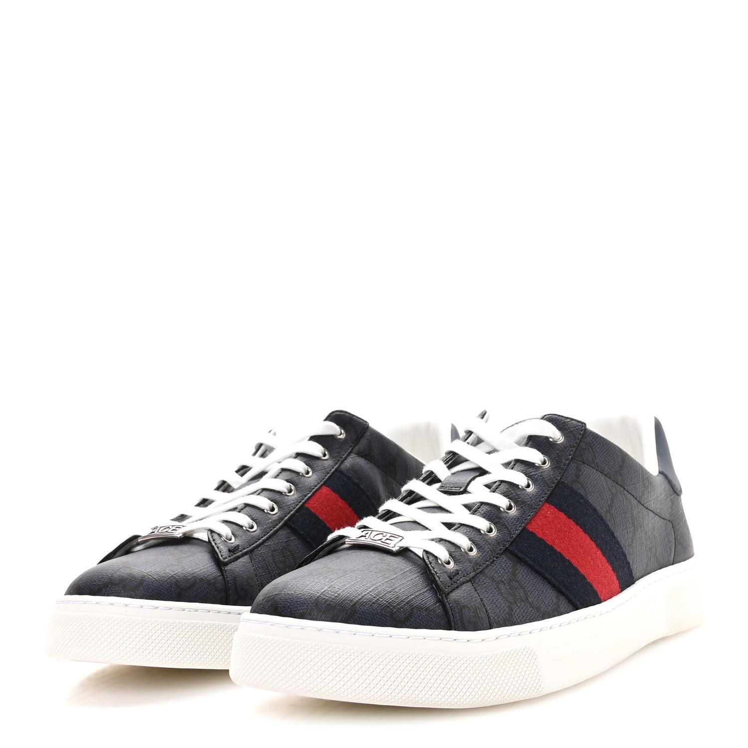 Gucci GG Supreme Monogram Web Mens New Ace Sneakers 9.5 Dark Blue 4 of 9