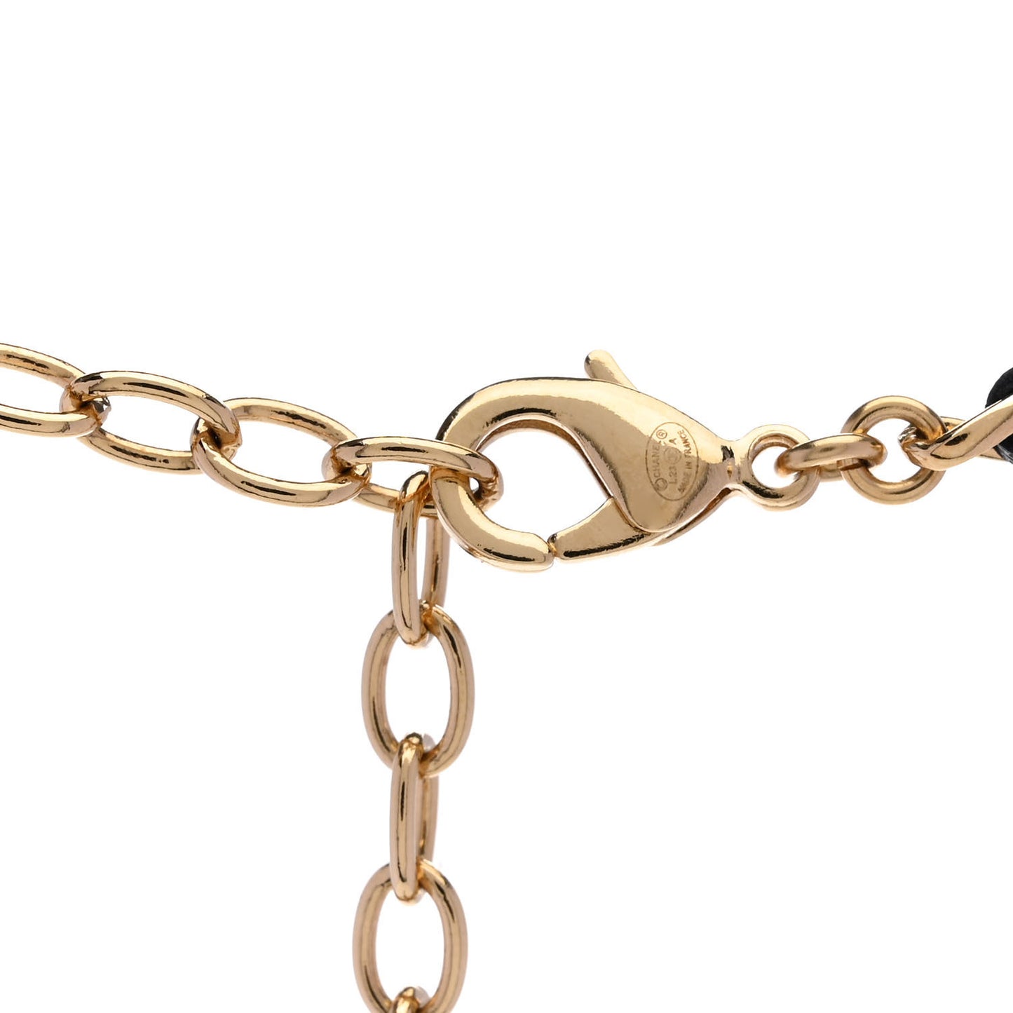Pearl Crystal Lambskin CC Necklace Gold Black