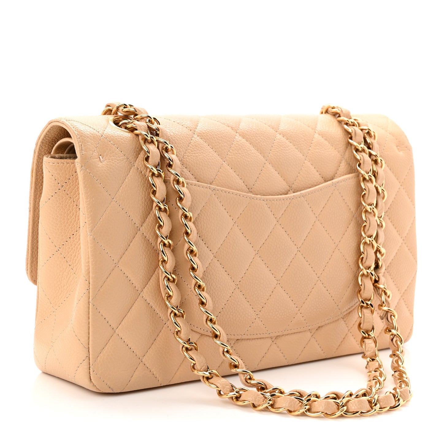 Caviar Quilted Medium Double Flap Beige
