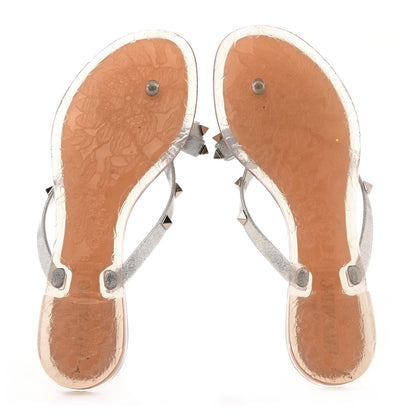 Valentino Garavani PVC Jelly Glitter Rockstud Bow Thong Sandals 38 Silver 5 of 8