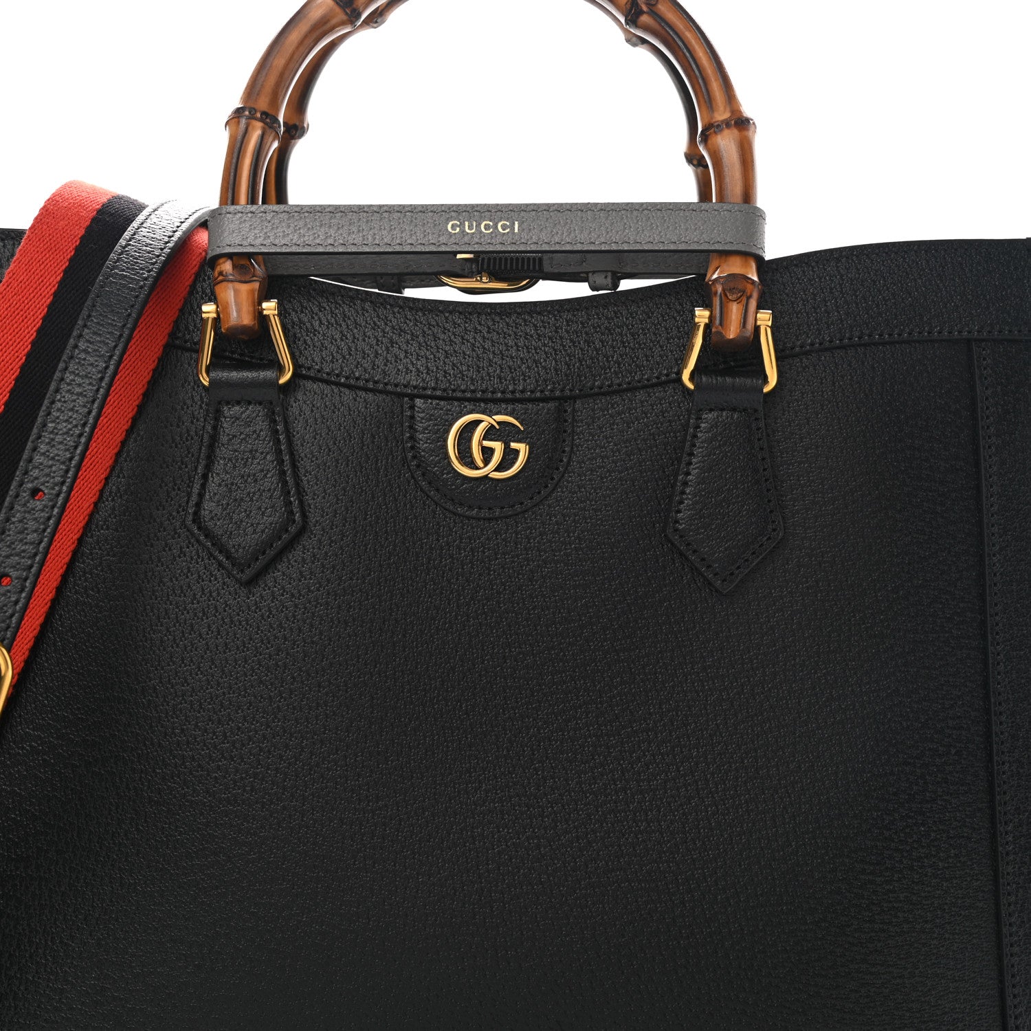 Gucci Textured Dollar Calfskin Web Medium Diana Tote Bag Black Dusty Grey 8 of 10