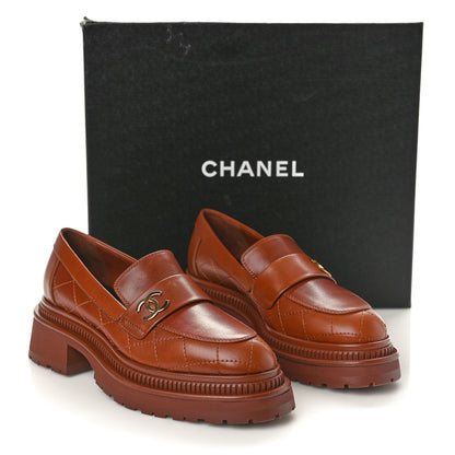 Chanel Calfskin Quilted CC Mocassin Loafers 36 Light Brown 10 of 10