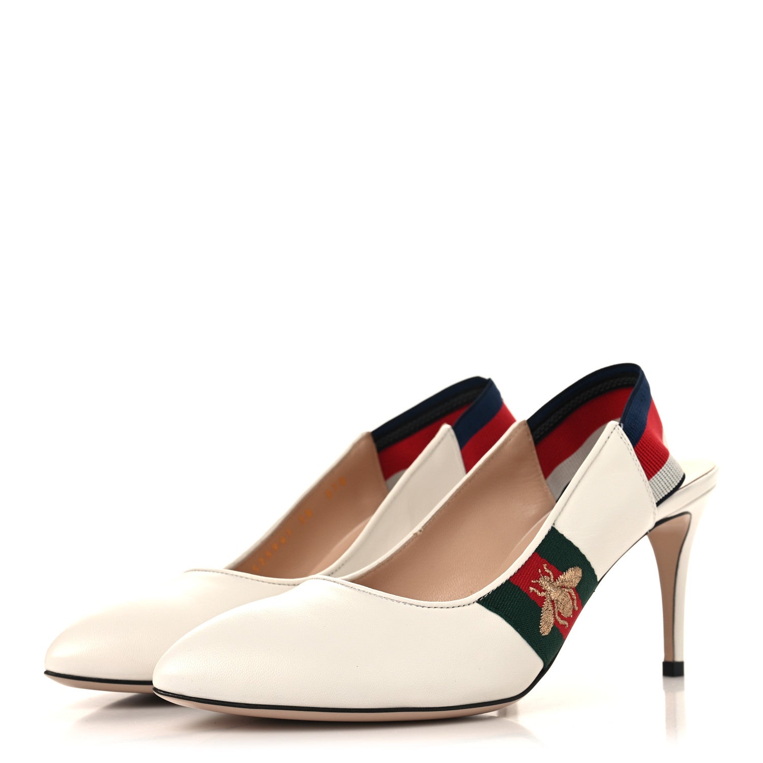 Gucci Malaga Kid Web Sylvie Mid Heel Slingback Pumps 38 White 4 of 11