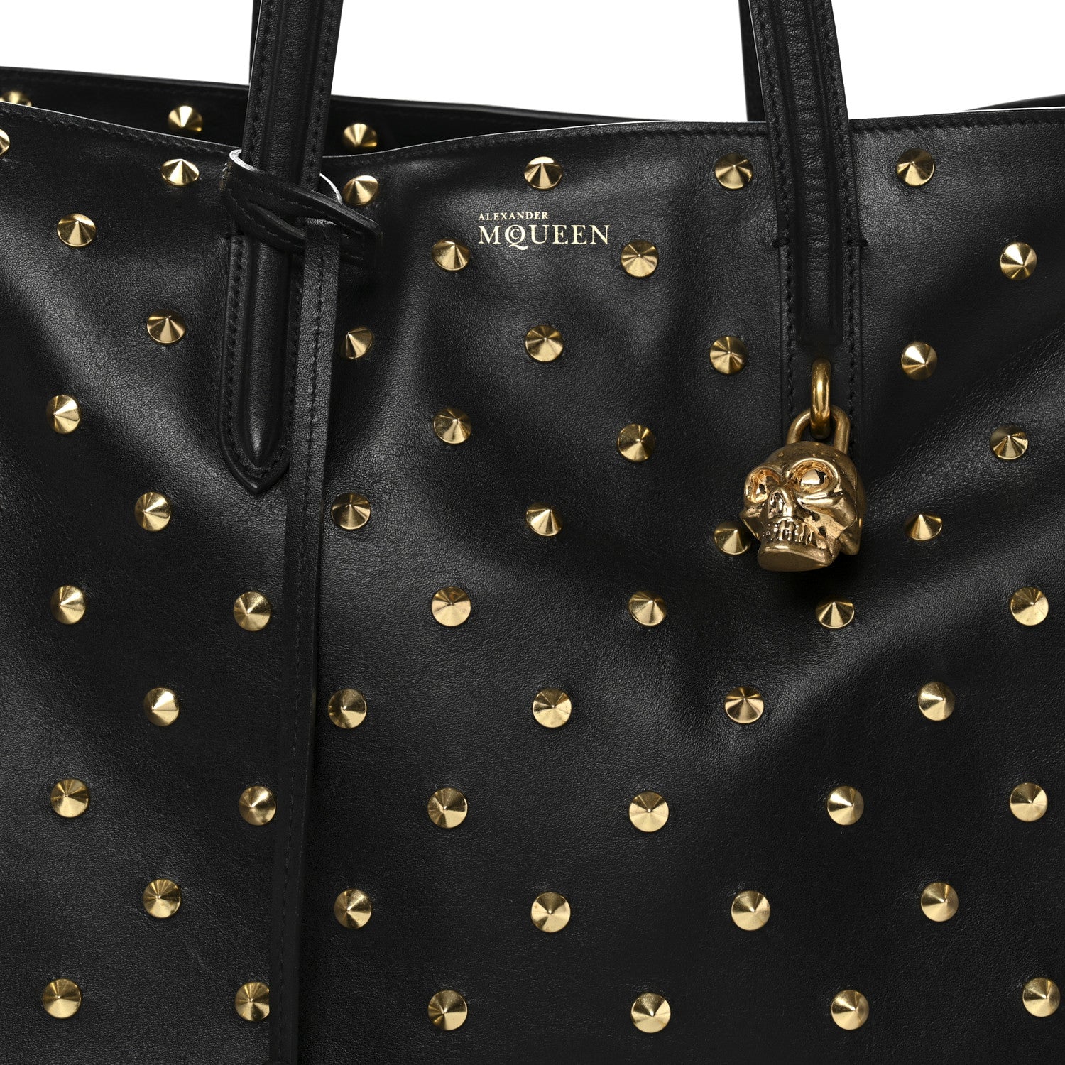 Alexander McQueen Calfskin Large Studded Padlock Zip Around Tote Black 8 of 11