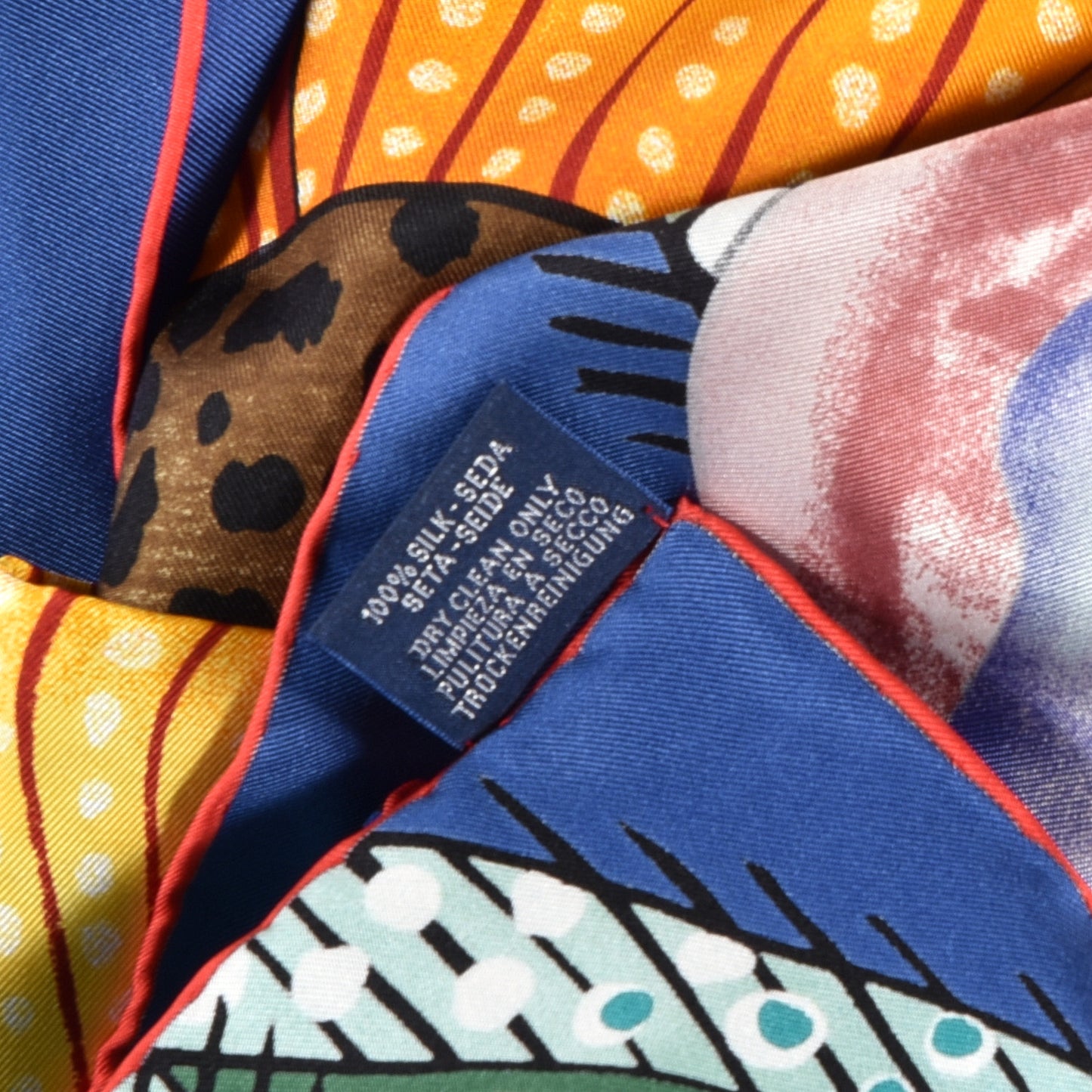 Silk Baobab Cat Scarf 90 Marine Vert Miel